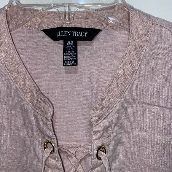 Ellen Tracy Women's Light Pink Linen Lace-Up Short Sleeve Top Size Medium - Picture 3 of 10